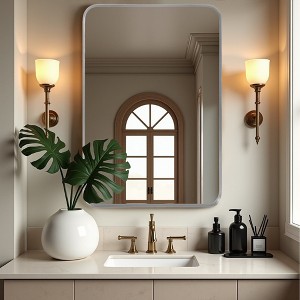 32"x22" Rectangle Bathroom Mirror with Aluminum Alloy Frame, Wall Mounted Vanity Mirror for Bedroom Living Room Entryway, Silver - 1 of 4