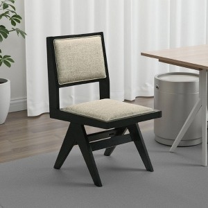 Royal Hampton Side Dining Chair Set of 2, Inverted Angled Legs, Black Wood, Gray Fabric - 1 of 4