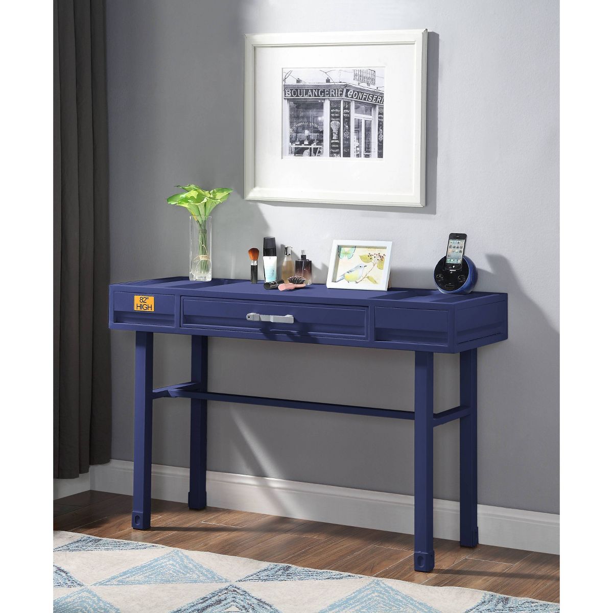 Cargo Vanity Table Blue with Drawer - Acme Furniture: Dressing Table, Metal Frame - thumbnail 5