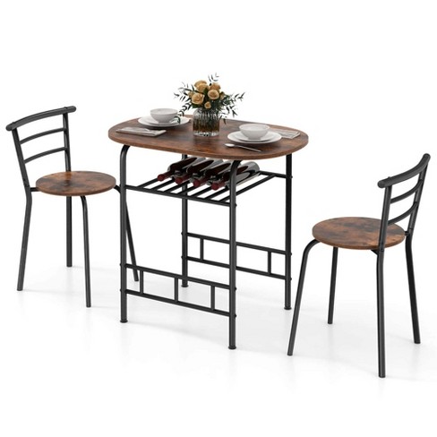 3 Pcs Dining Set Table And 2 Chairs Compact Bistro Pub Breakfast Home ...