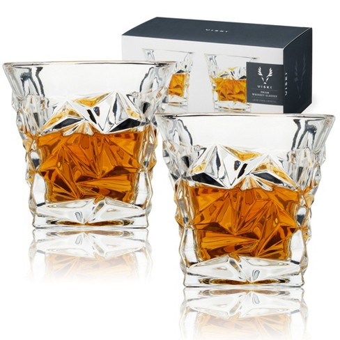 Star Heavy Tumbler | Set of 2 Hand-Blown Crystal Whiskey Glasses with Complementary Matching Ice Mold Tray.