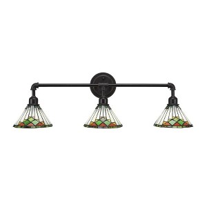 Toltec Lighting Vintage 3 - Light Vanity in  Dark Granite with 7" Green Sunray Art Glass Shade - 1 of 1