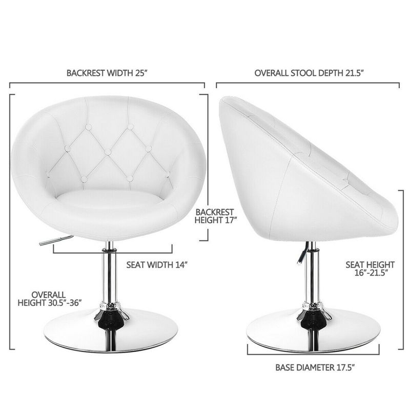 Costway Set of 2 Swivel Bar Stools Height Adjustable Round Tufted Back Bar Chairs White, 2 of 7