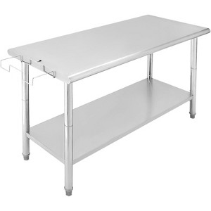 NSF Certified Stainless Steel Work Table,60*24*35inch Bilayer Table with Adjustable Undershelf ,Arced edge - 1 of 4