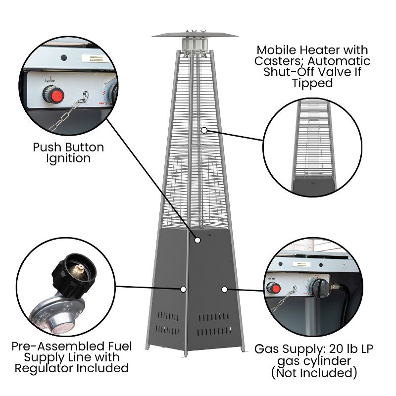 Emma and Oliver Outdoor Patio Heater - 7.5 Feet Round Steel Patio Heater - 42,000 BTU's, 5 of 11