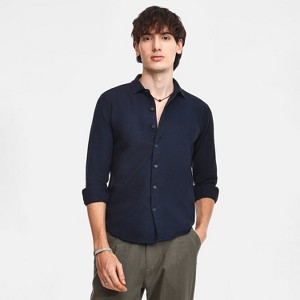 Campus Sutra Men Men's Onyx Black Abstract-Textured Shirt - 1 of 4