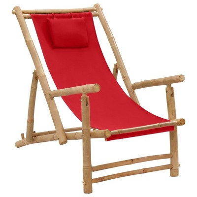 vidaXL Adjustable Bamboo and Canvas Deck Chair with Armrests in Red - Durable, Lightweight, Water-Resistant for Garden, Patio, Terrace