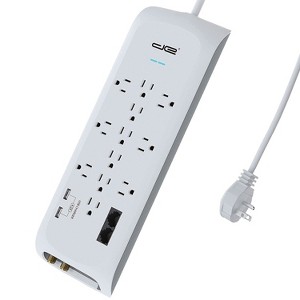 Digital Energy® 12-Outlet Surge Protector Power Strip with 2 USB Ports (6 Ft.) in White - 1 of 4