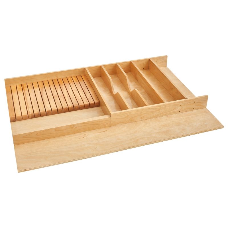 Rev-A-Shelf Trim-to-Fit Wooden Kitchen Drawer Divider and Knife Block Utility Holder Tray Organizer Insert, 33.13 x 22 In, Maple, 4WUTKB-36SH-1, 1 of 8