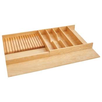Rev-A-Shelf 33" x 22" Trimmable Wooden Kitchen Drawer Divider Knife Block Utility Holder Tray Organizer Insert, Maple, 4WUTKB-36SH-1
