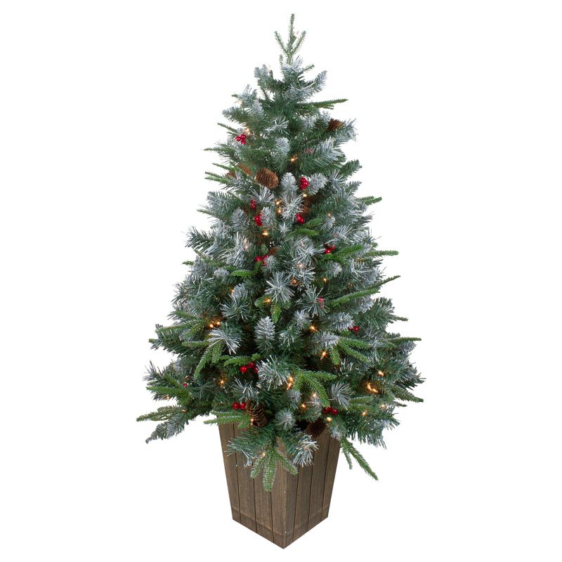 Northlight 4' Pre-Lit Frosted Mixed Berry Pine Artificial Christmas Tree in Pot - Clear Lights, 2 of 7