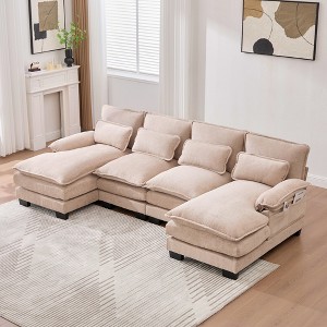 107.87'' Chenille U-Shaped Cloud Sofa with Double Chaise, Memory Foam Cushions, and Side Pockets for Living Room - 1 of 4