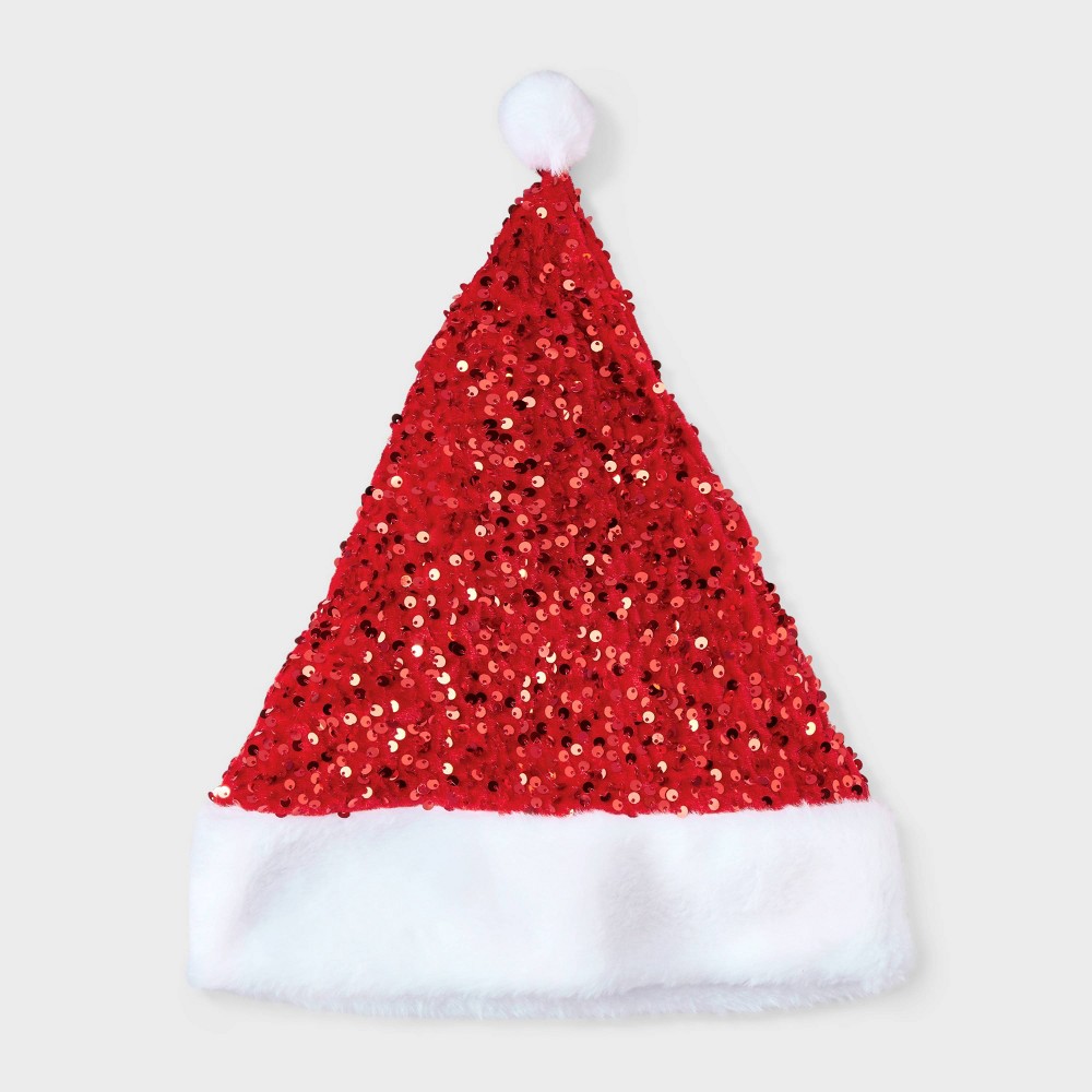 Sequin Christmas Hat - Red