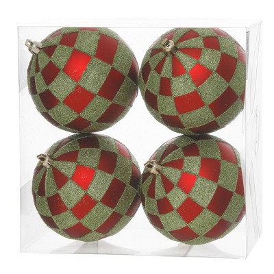 Vickerman 4ct 2-Finish Checkered Shatterproof Christmas Ball Ornament Set 4.75" - Red/Green