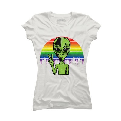 Adult Design By Humans Alien Peace Pride Retro Stripes By Tomoken T-Shirt