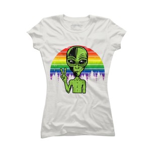 Adult Design By Humans Alien Peace Pride Retro Stripes By Tomoken T-Shirt - 1 of 2