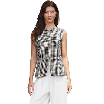 INSPIRE CHIC Women's Gingham Sleeveless Office Crew Neck Business Plaid Suit Waistcoat