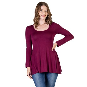 Womens Long Sleeve Solid Color Swing Style Flared Tunic Top - 24seven Comfort Apparel™ - 1 of 4