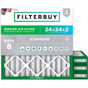 Filterbuy 24x24x2 Air Filter (4-Pack), Pleated MERV 8 Dust Defense Replacement HVAC AC Furnace Filters (Actual Size: 23.38 x 23.38 x 1.75) - 1 of 4