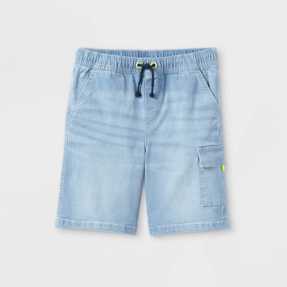 Size Medium ( 8/10 ) Boys' Utility Pull-On Jean Shorts - Cat & Jack Light Wash M, Light Blue
