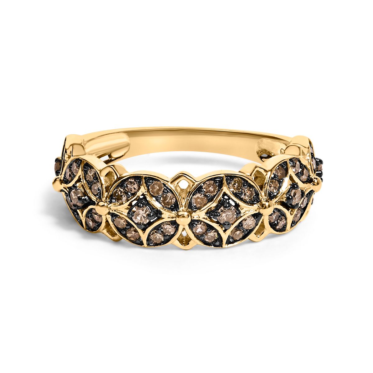 Haus of Brilliance 10K Yellow Gold Plated Sterling Silver 3/8 Cttw Champagne Diamond Lattice Ring