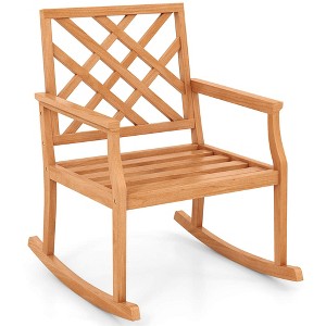 Costway 1/2 PCS Teak Wood Rocking Chair with Backrest and Slatted Seat Backyard and Lawn - 1 of 1