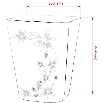 Black Floral Pattern Plastic Office Trash Bins - 12L, 2 Pack