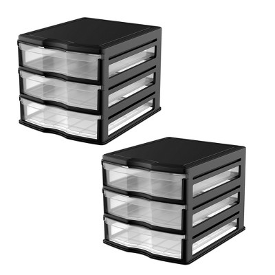 Mini 3 Drawer Desktop Organizer, Black, 2 Pack