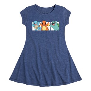 Girls' - Pokémon - Squirtle, Charmander and Bulbasaur -Youth Girls Fit And Flare Dress Fit & Flair Cap Sleeve Dress - 1 of 3