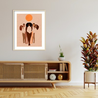Abstract Women Under Sun Natural Wood Framed Print