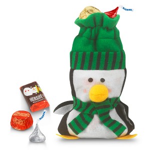 Christmas Stocking Stuffer For Kids Little Green Penguin Bag 1/2lb Hershey's Chocolate Holiday Mix (approx. 30 candies) - 7" Tall - 1 of 4