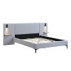TiramisuBest King Size Linen Upholstered Bed Frame with Built-In LED Lights and Storage Shelves, Modern Design, Grey - 3 of 4