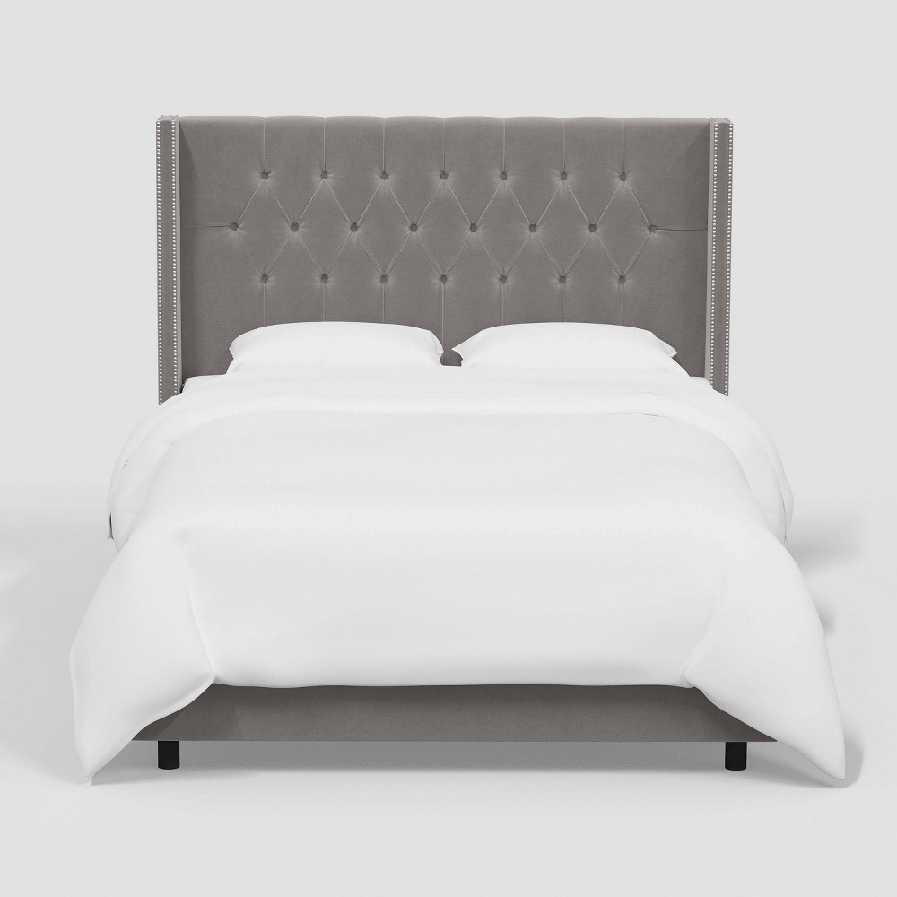 Photos - Wardrobe King Louis Wingback Bed in Luxe Velvet Titan Steel - Threshold™