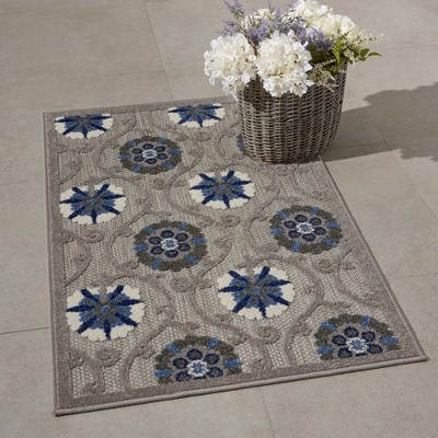 Aloha Floral Bloom Grey/Blue Synthetic 2'8" x 4' Indoor/Outdoor Rug