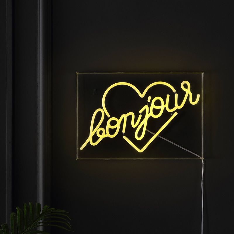 15&#34; x 10.3&#34; Bonjour Heart Contemporary Glam Acrylic Box USB Operated LED Neon Light Yellow - JONATHAN Y, 6 of 8