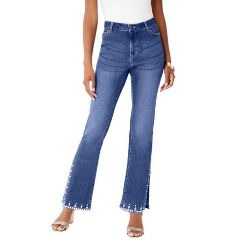 Plus High Waisted Split Detail Flare Jeans