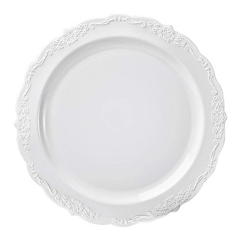 Disposable Vintage Modern White Party Plates. Disposable Wedding Plates.  Disposable Party Plates. Setting for 10. 10x 10.25 & 10x 7.5 