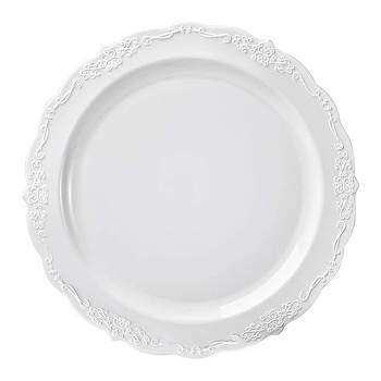 Smarty Had A Party 7.5" White Vintage Round Disposable Plastic Appetizer/Salad Plates (120 Plates)