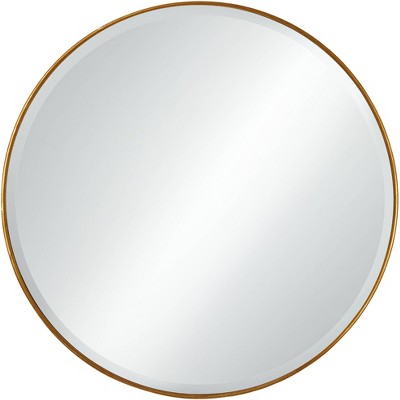 Uttermost Round Vanity Decorative Wall Mirror Vintage Beveled Edge Antiqued Gold Leaf Iron Frame 34" Wide for Bathroom Bedroom Living Room Home House