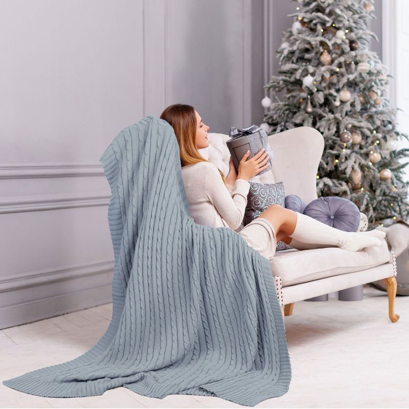 PiccoCasa Cotton Cable Soft Couch Decorative Knitted Throw Blanket 1 Pc, 2 of 9