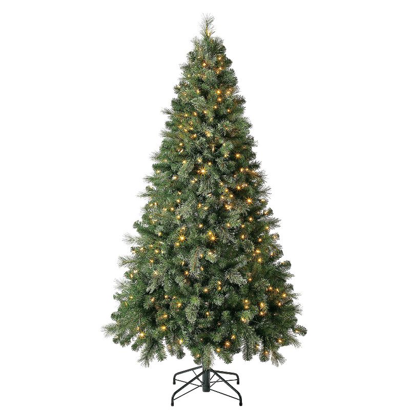 Home Heritage Cascade Cashmere Quick Set 7 Ft Artificial Prelit Christmas Tree w/ 450 White & Color LED Lights, 923 PVC Foliage Tips, and Metal Stand, 1 of 7