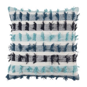 Saro Lifestyle Down-Filled Striped Fringe Throw Pillow - 1 of 3