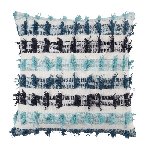 Saro Lifestyle Down-Filled Striped Fringe Throw Pillow - image 1 of 3