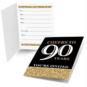 Big Dot of Happiness Adult 90th Birthday - Gold - Fill-In Birthday Party Invitations (8 count)