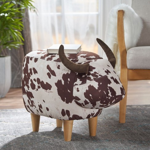 Velvet Cow-Shaped Ottoman with Cute Wood Foot for Adult Living Room, Bedroom, Nursery Gameroom, Playroom, Porch Furniture - image 1 of 4