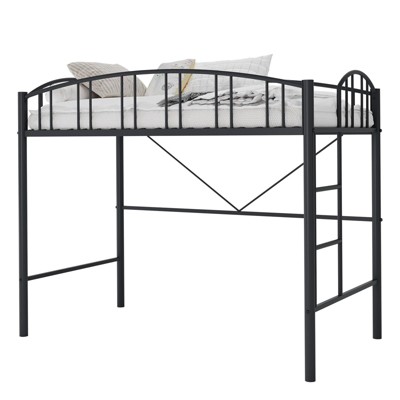Loft Bed Twin Size, Heavy Duty Metal Loft Bed Frame with Arched Guardrail and Safety Ladder