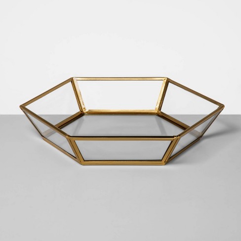 9 X 1 5 Glass And Brass Curio Tray Clear Gold Opalhouse Target