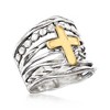 Ross-Simons Sterling Silver and 14kt Yellow Gold Multi-Row Cross Ring - 4 of 4