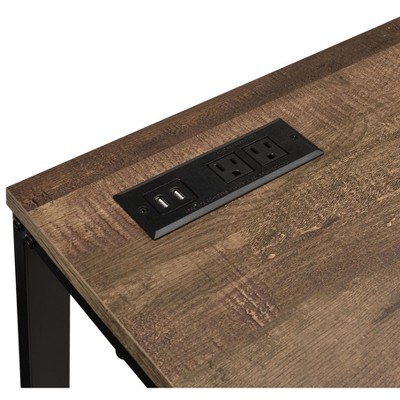 Vynxaria Walnut Black Desk USB Charging Port Contemporary Writing Table for Home Office