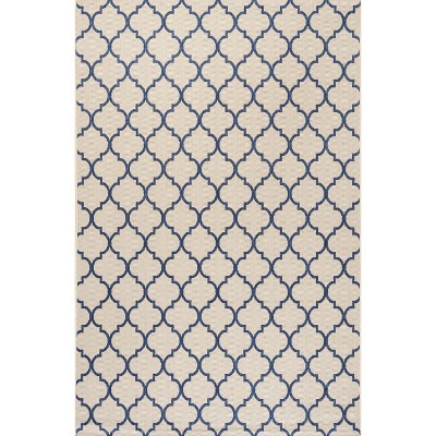 Beige and Navy Trellis 8' x 10' Synthetic Area Rug